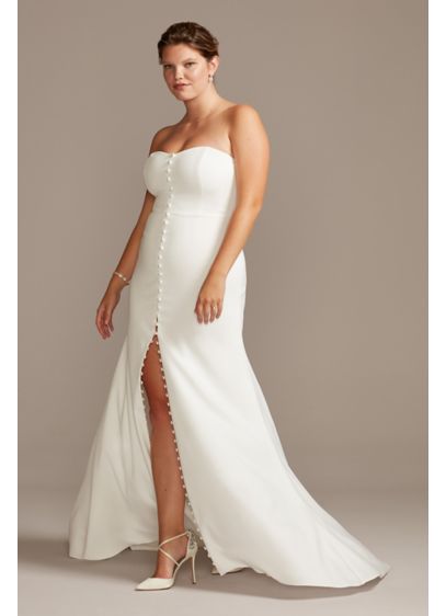 Button Front Strapless Plus Size Wedding Dress - Give modern edge to a classic look in